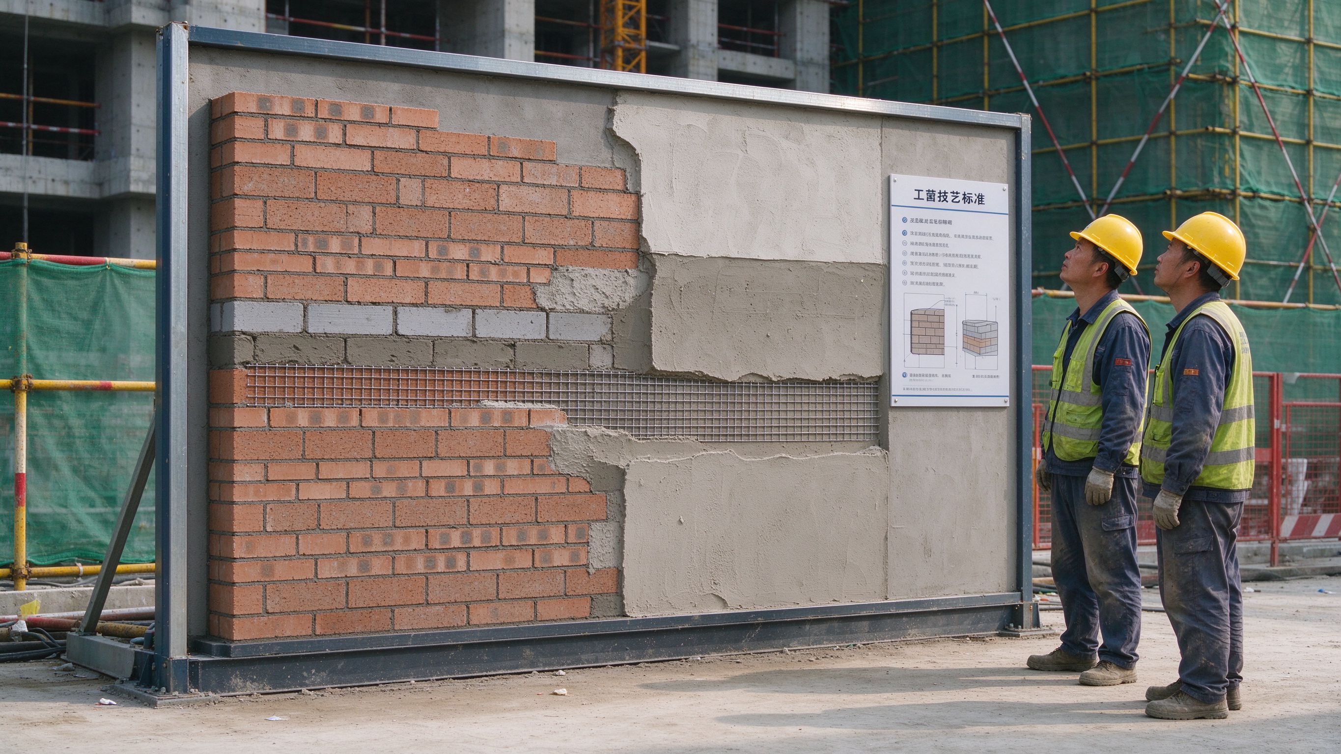 施工现场标准化样板展示区，工序样板整齐排列